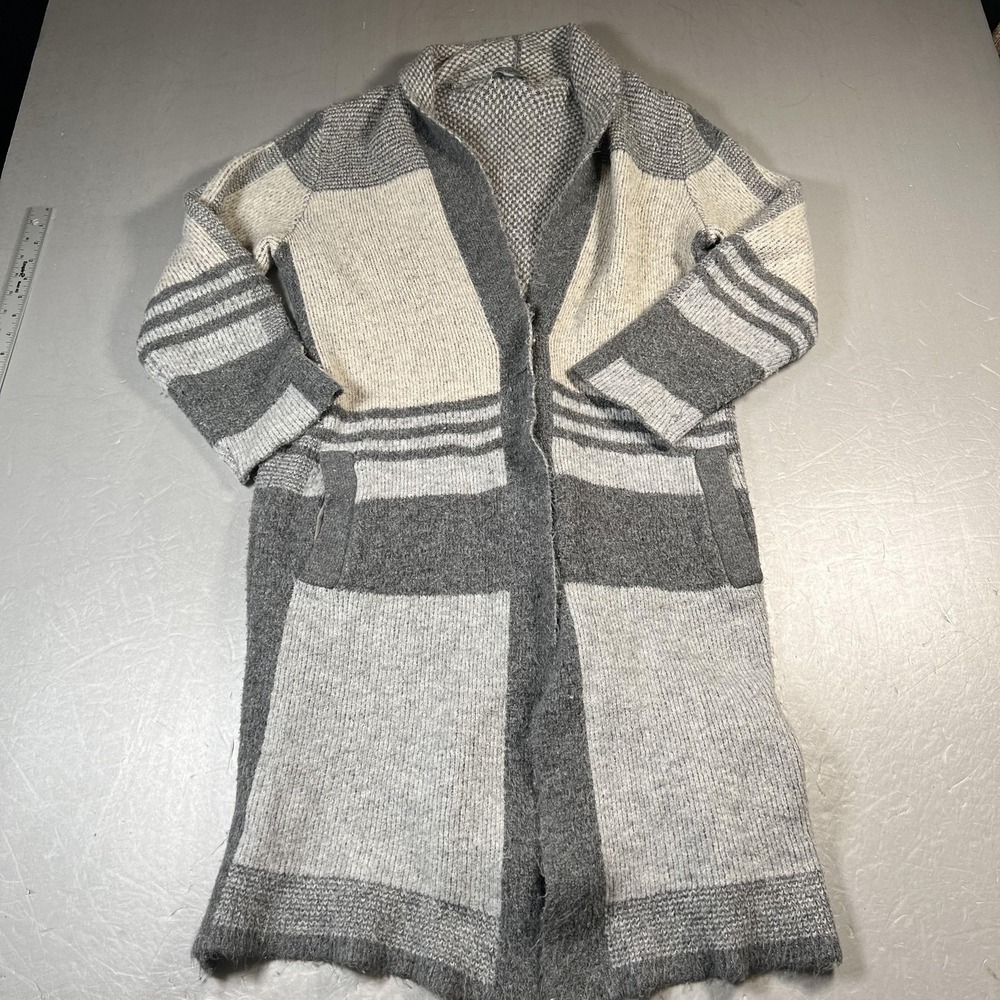 Joseph A Sweater‎ Womens Small Gray Colorblock Long Cardigan Coatigan Open Front